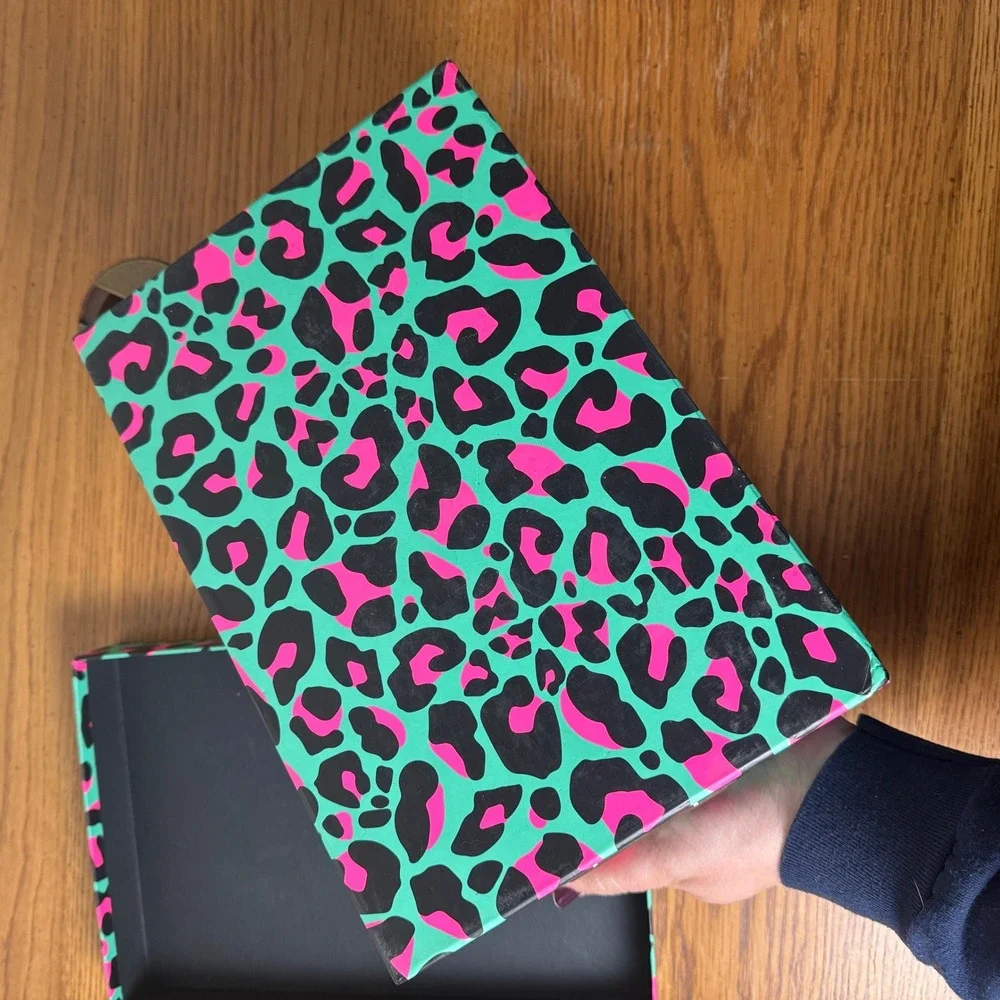 Neon Leopard Print Storage‎ Box Teal Pink Animal Print Y2K Desk Organizer Label